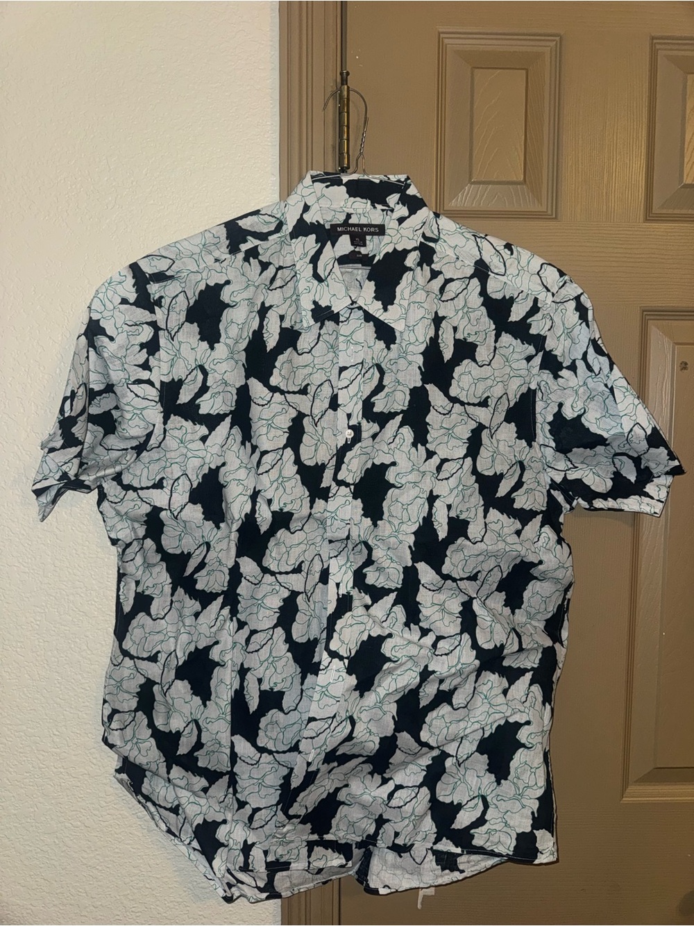 Michael Kors Navy and White Floral Short-Sleeve Button-Down Shirt